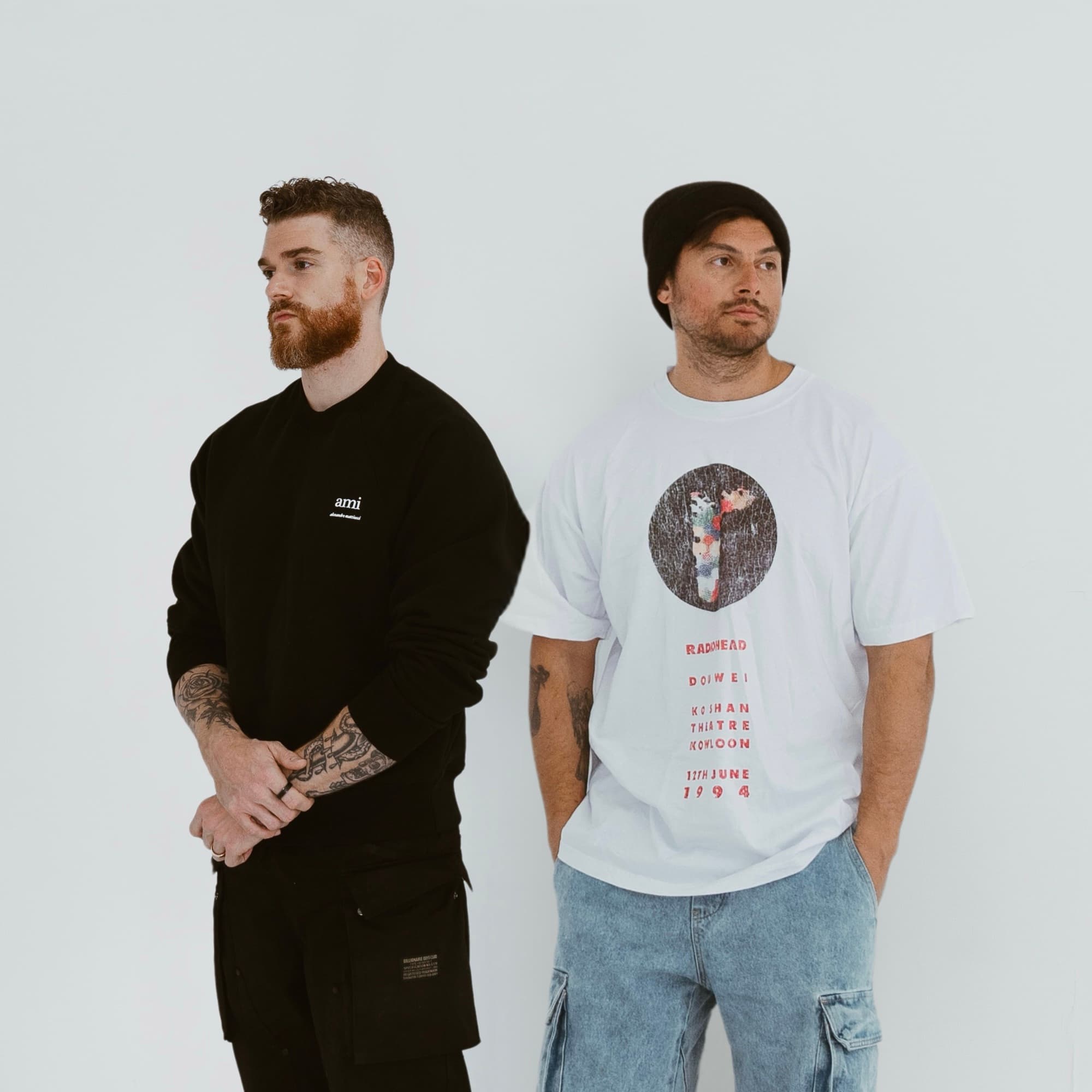 Leighton James and Christian Srigley of Adventure Club standing against a white studio backdrop